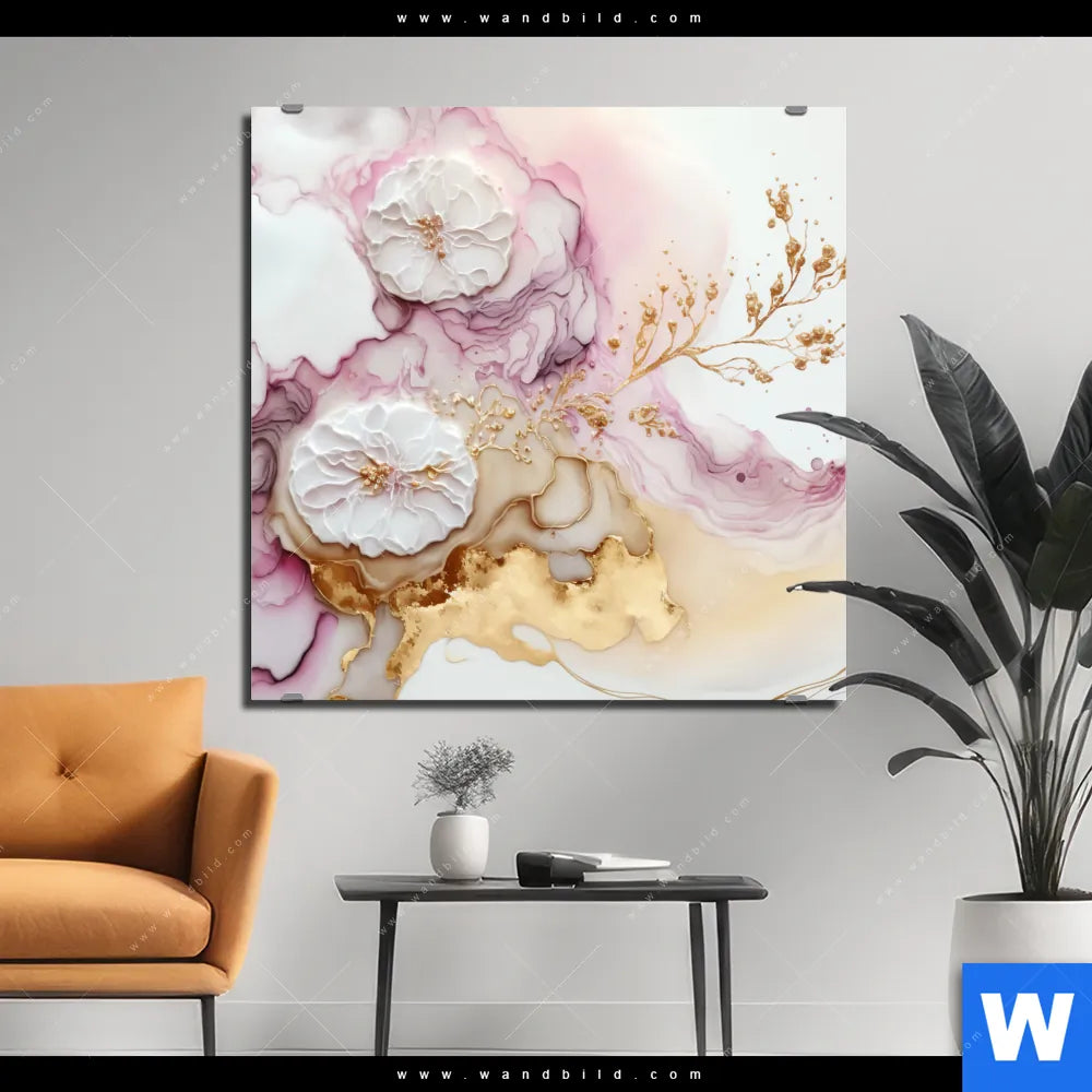 Bild Edelstahloptik von wandbild.com - Pastell Blüten Quadrat - Kunst Moderne