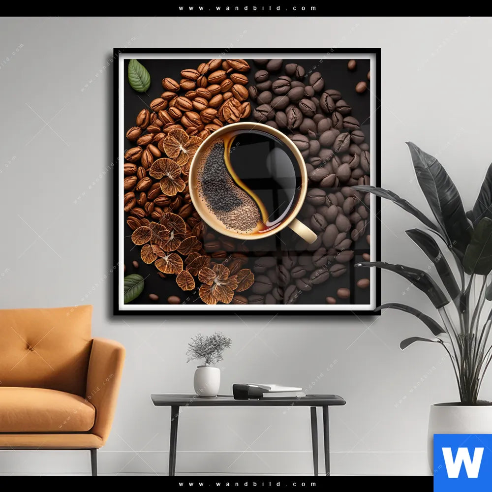 Poster von Kaffee Blattdekoration wandbild.com - - mit Quadrat