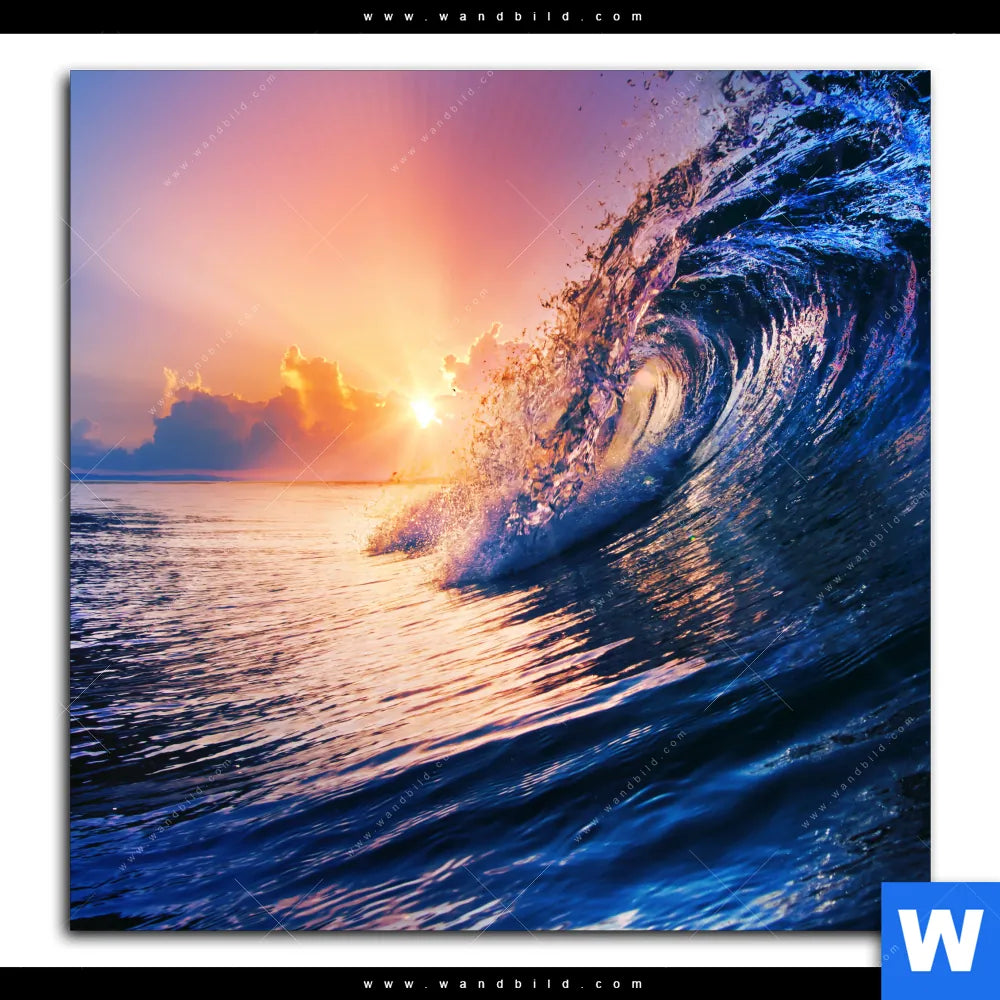 Poster von wandbild.com - Sonnenuntergang Welle - Quadrat im