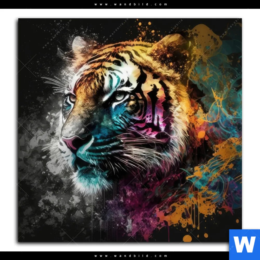 Spannbild ♥️ Tiger im Farbrausch | Quadrat | wandbild.com